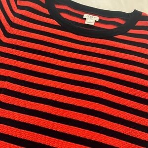 J. Crew Red and Navy Striped Short-sleeved Crewneck Sweater